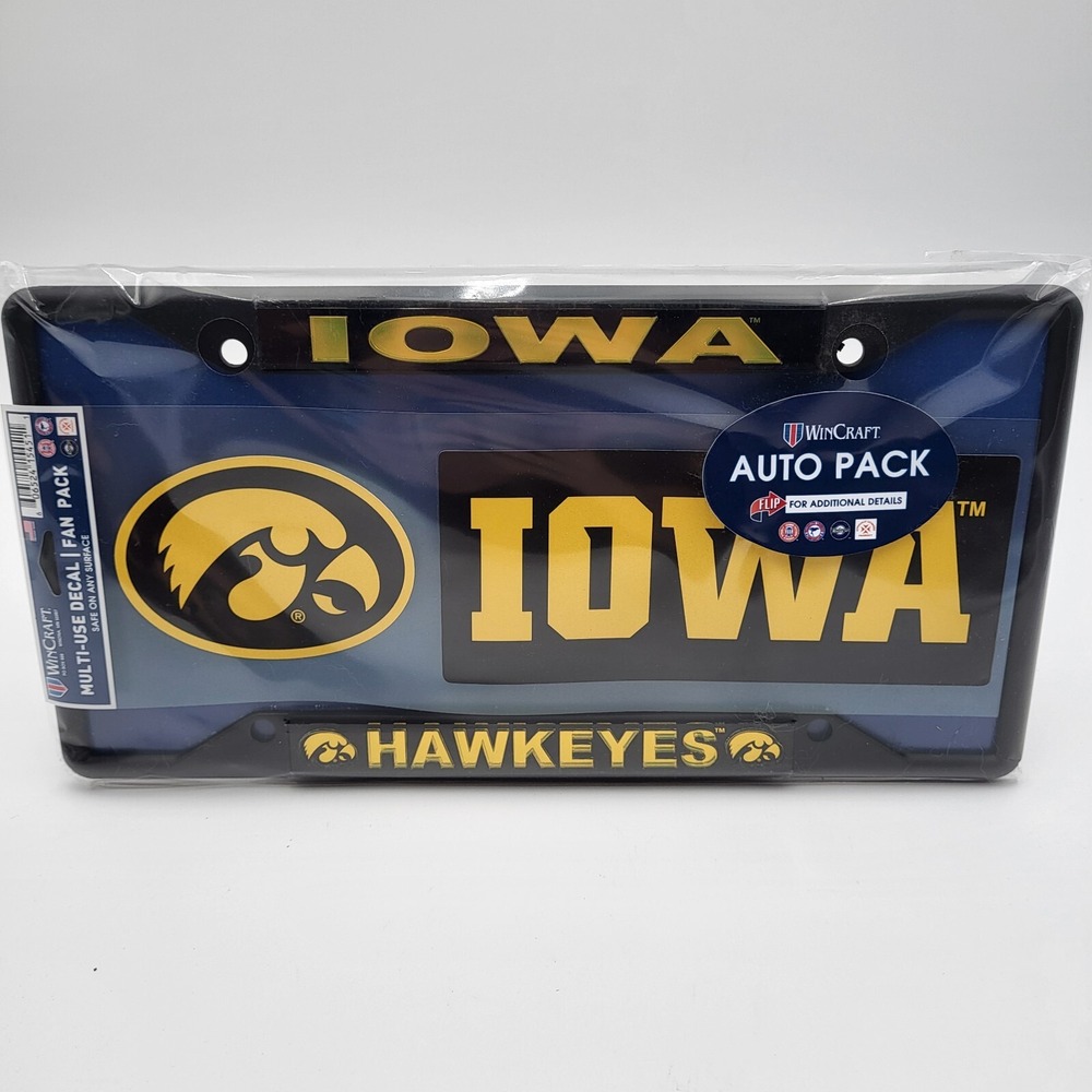 Iowa Hawkeyes‎ WinCraft Auto Pack Black License Plate Frame, Multi Use Decal